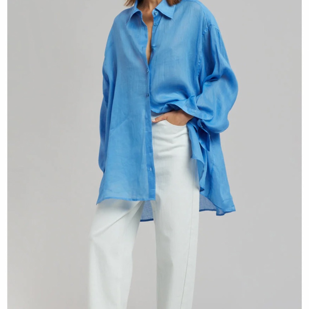 The Frankie Shop Blue marine linen Button Down Shirt